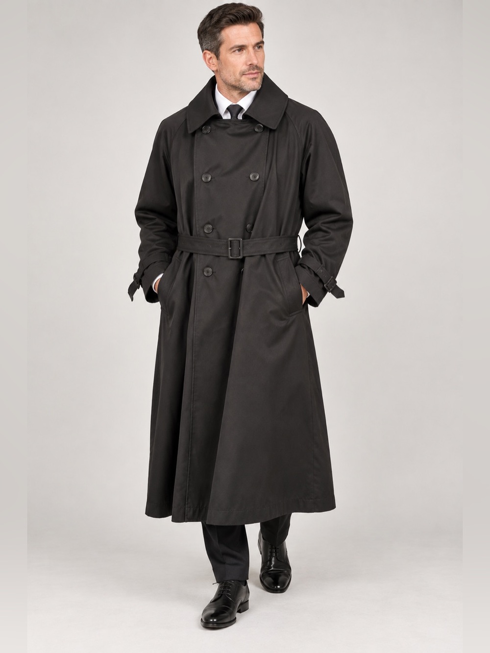 Jos. A. Bank Men's Black Double-Breasted Trench Coat Detachable Collar